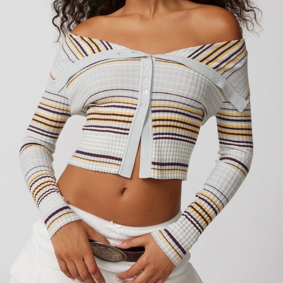 Urban Outfitters Tops - Urban outfitters Cropped
Flyaway Cardigan striped sweater boho y2k